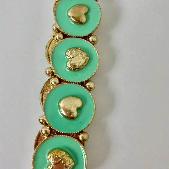 Vintage Green/Gold Hearts design Bracelet. - Picture 7 of 8